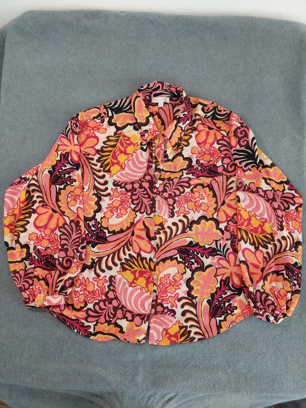Alex & Lili Paisley Floral Button Down Shirt XL Pink Orange Long Sleeve festival - Picture 2 of 9